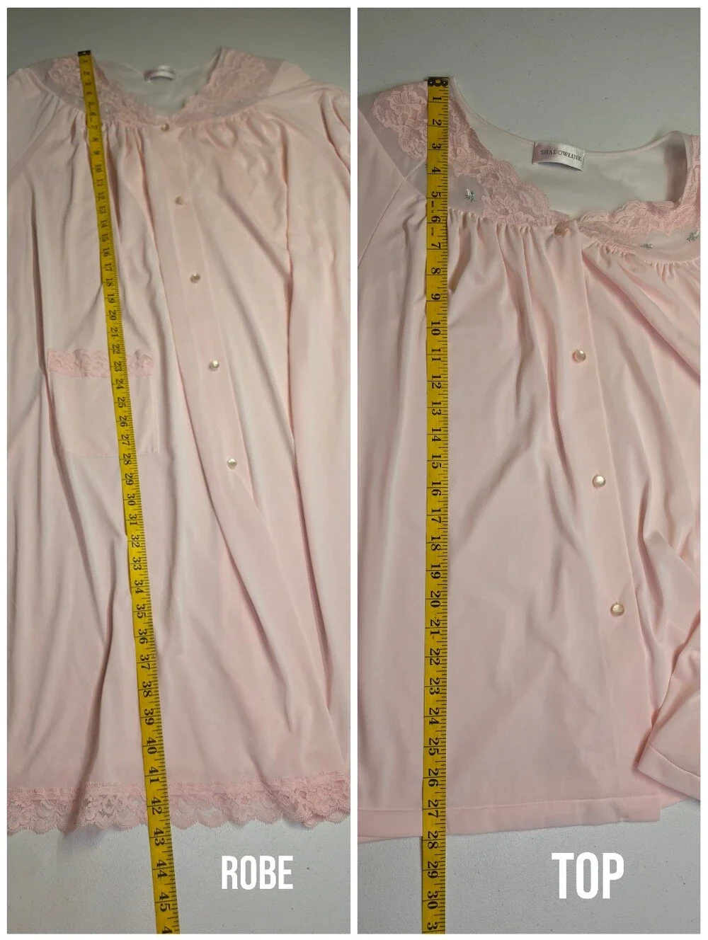 Shadowline Vintage Pink Lace Trim Women's Pajama Set with Matching Robe Nylon